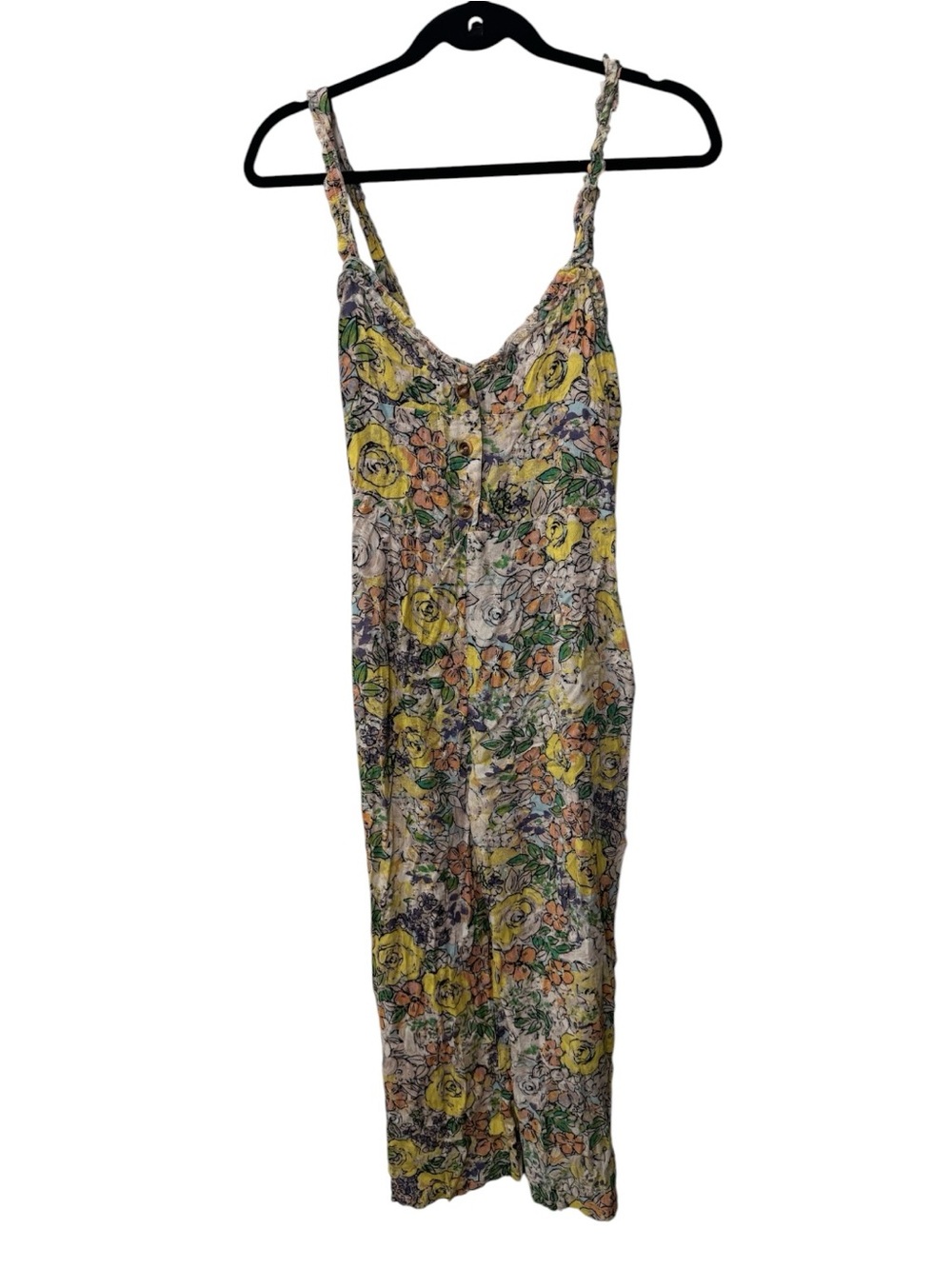 Skylar + Madison Yellow Floral Spaghetti-Strap Jumpsuit